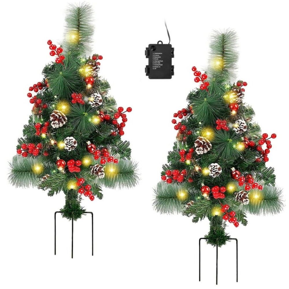 2 Pre-Lit Christmas Trees 28" NEW